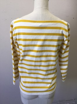 Womens, Top, J. CREW, Mustard Yellow, White, Cotton, Stripes, XXS, Boat Neck, 3/4 Sleeve