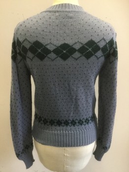 Womens, Sweater, G. PELLINI, Blue-Gray, Forest Green, Wine Red, Acrylic, Argyle, Dots, B34, L, Long Sleeves, Crew Neck,