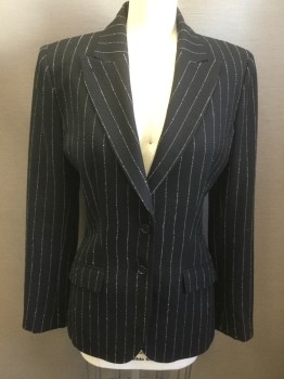 Womens, Suit, Jacket, ALEXANDER McQUEEN, Black, Dove Gray, Wool, Acrylic, Stripes - Pin, W28, B34, Single Breasted, 2 Buttons,  2 Pockets, Textured Pinstripes, No Vents
