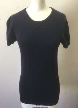 Womens, Pullover, J.CREW, Navy Blue, Cashmere, Solid, XS, Knit, Short Sleeves, Scoop Neck