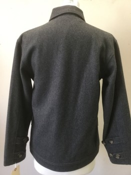 STANDARD ISSUE, Gray, Wool, Heathered, Button Front, Collar Attached, 3 Pockets, Waist Length