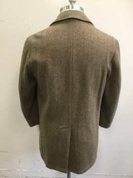 Mens, Coat, CASUAL CRAFT, Brown, Wool, Nylon, Herringbone, Tweed, 42, Single Breasted, Collar Attached, Notched Lapel, 3 Buttons,  2 Pockets, Long Sleeves, Thigh Length