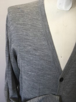 Mens, Cardigan Sweater, UNIQLO, Lt Gray, Wool, Solid, Medium, 5 Button Front,