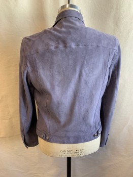 Mens, Leather Jacket, PAUL SMITH, Dusty Purple, Suede, Solid, M, Collar Attached, Button Front, 4 Pockets, Button Tabs at Waistband, Button Cuffs