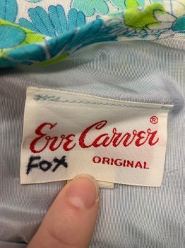 EVE CARVER, Lt Blue, Lime Green, White, Cotton, Polyester, Floral, Sleeveless, 4 Bows Center Front, Princess Seams, Center Back Zipper,