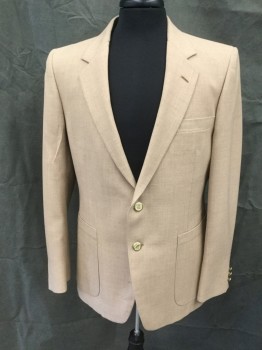 N/L, Camel Brown, Polyester, Wool, Solid, Single Breasted, Collar Attached, Notched Lapel, 3 Pockets, 2 Gold Buttons,