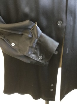 PERRY ELLIS, Black, Silk, Solid, Collar Attached, Button Front, 1 Pocket, Long Sleeves, Curved Hem