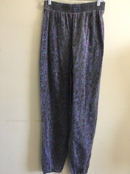 N/L, Faded Black, Purple, Orchid Purple, Turquoise Blue, Polyester, Cotton, Abstract , Stripes - Vertical , 2" Elastic Waist & Hem