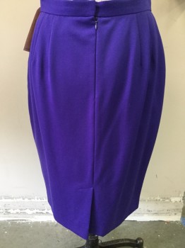 DANA BUCHMAN, Purple, Wool, Solid, Single Pleats,  2 Pockets, Back Zipper, Back Slit