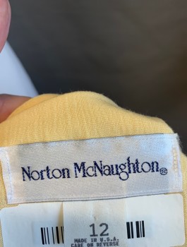 NORTON MCNAUGHTON, Butter Yellow, Polyester, Rayon, Solid, Gauze, Short Sleeves, Big Shoulder Pads, V-neck, No Lapel, 2 Buttons,  2 Patch Pockets,