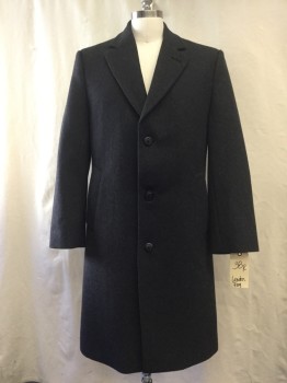 Mens, Coat, LONDON FOG, Charcoal Gray, Wool, Synthetic, Heathered, 38 R, 3 Buttons,  Notched Lapel, Collar Attached, 2 Pockets,