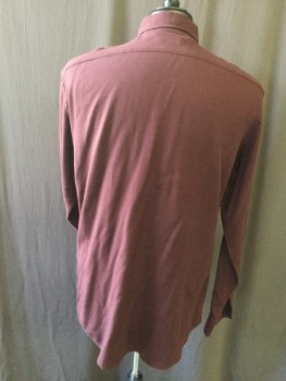 ERMENEGILDO ZEGNA, Maroon Red, Cotton, Cashmere, Solid, Button Front, Collar Attached, Long Sleeves, No Pockets, Soft Drape