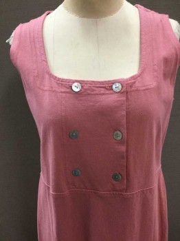 CMI, Dusty Pink, Cotton, Solid, Jersey, Sleeveless, Square Neck, Double Breasted W/Mother Of Pearl Buttons, High Waist, Straight Fit With Ankle Length Hem