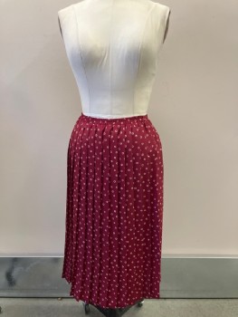 LESLIE FAY, Red, Beige, Polyester, Circles, Elastic Waist Band, Knife Pleats, Below Knee Length