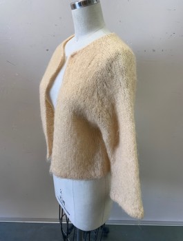 Womens, Sweater, N/L, Cream, Mohair, Solid, XS, Cardigan, Loose Open Knit, 3/4 Sleeves, Open At Front With No Closures