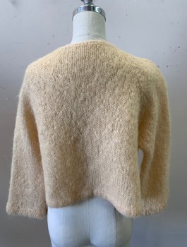 N/L, Cream, Mohair, Solid, Cardigan, Loose Open Knit, 3/4 Sleeves, Open At Front With No Closures