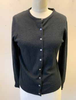 Womens, Cardigan Sweater, LORD & TAYLOR, Black, Cashmere, Solid, S, Knit, Long Sleeves, Round Neck
