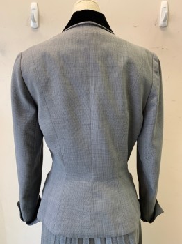 Womens, 1950s Vintage, Suit, Jacket, Ruth Le Cover, Gray, Charcoal Gray, Wool, 2 Color Weave, B34, L/S, Button Front, C.A., Top Pockets, Distressed Collar