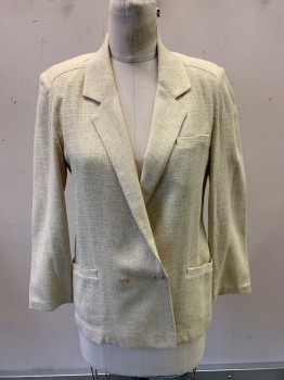 CONDOR, Beige, Rayon, Linen, Solid, Double Breasted, 2 Buttons, 3 Pockets, Notched Lapel, Pearl Plastic Buttons
