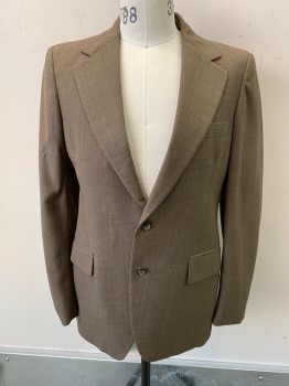 ALEXANDRE, Tobacco Brown, Wool, Plaid-  Windowpane, Faint Pattern, Single Breasted, Notched Lapel, 2 Buttons, 3 Pockets