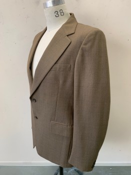 ALEXANDRE, Tobacco Brown, Wool, Plaid-  Windowpane, Faint Pattern, Single Breasted, Notched Lapel, 2 Buttons, 3 Pockets