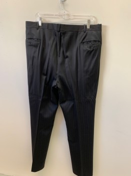 Mens, Suit, Pants, TESSLISTRONA, Black, Wool, Stripes, Single Pleat,  2 Welt Pocket, Self Stripes, Hole In The Butt