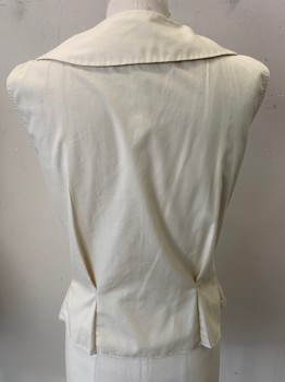 DONNKENNY, Ecru, Polyester, Cotton, Solid, Sleeveless, Button Front, Large Rounded Collar, Pintucks at Front, Darts at Waist