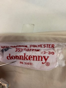 DONNKENNY, Ecru, Polyester, Cotton, Solid, Sleeveless, Button Front, Large Rounded Collar, Pintucks at Front, Darts at Waist