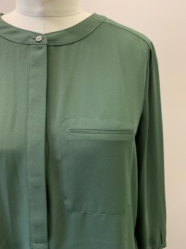 Womens, Blouse, NYDJ, Olive Green, Polyester, Solid, S, L/S, Button Front, Crew Neck, Chest Pocket, Pleated Back