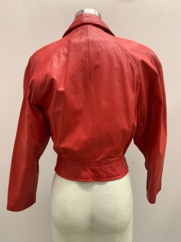 Womens, Leather Jacket, WILSONS, Red, Leather, Nylon, Solid, W27, B34, L/S, Crossover, Peaked Lapel, Side Pockets, Shoulder Pads