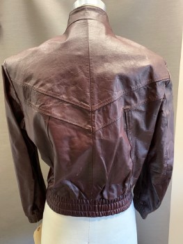 Mens, Leather Jacket, N/L, Red Burgundy, Leather, Solid, 38, Z/F, 2 Slant Pkts, Collar Band