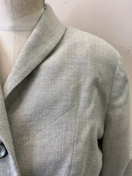 Womens, 1940s Vintage, Suit, Jacket, N/L, Lt Gray, Wool, Solid, Heathered, W25, B36, Shawl Collar, 4 Buttons, Slight Peplum Waist