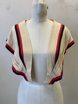 Womens, 1950s Vintage, Piece 2, N/L, Lt Beige, Navy Blue, Red, Linen, Stripes, Matching Collar to Go with Dress, Sailor Style, Front Attaches to Dress with Hook & Eyes
