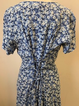 Rampage, Blue, Lt Blue, White, Rayon, Floral, S/S, Scoop Neck, Back Cross Tie