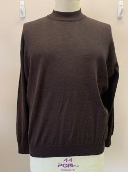 Mens, Pullover Sweater, CARROLL & CO, Dk Brown, Wool, Solid, C56, L/S, High Neck