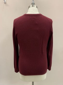 Mens, Pullover Sweater, LAND'S END, Maroon Red, Cashmere, Solid, M, CN,