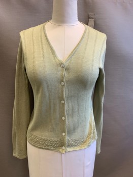 Womens, Sweater, EMANUEL, Khaki Brown, Silk, Bamboo, Solid, B:38, Lace Knit, V-neck, Cardigan, Long Sleeves,