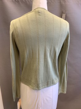EMANUEL, Khaki Brown, Silk, Bamboo, Solid, Lace Knit, V-neck, Cardigan, Long Sleeves,