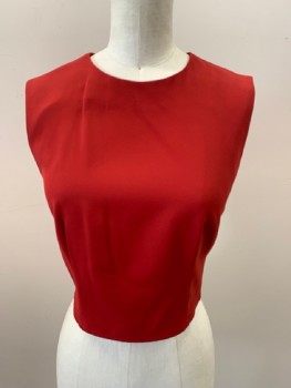 Womens, Top, ALICE & OLIVIA, Red Burgundy, Polyester, Solid, XS, Round Neck, Darts, Sleeveless, Zip Back, Cropped