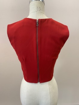 Womens, Top, ALICE & OLIVIA, Red Burgundy, Polyester, Solid, XS, Round Neck, Darts, Sleeveless, Zip Back, Cropped