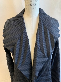 Womens, Sweater, BABATON, Black, Polyester, B: 35, Sheer, Pleated, Neck Tie Attached, Button Front, Long Sleeves