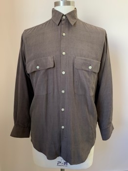 Mens, Casual Shirt, PHIZ, Brown, Silk, Textured Fabric, 33, 15, Dupioni, C.A., B.F., Chest Pocket, L/S