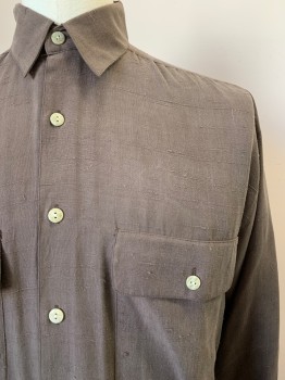 Mens, Casual Shirt, PHIZ, Brown, Silk, Textured Fabric, 33, 15, Dupioni, C.A., B.F., Chest Pocket, L/S