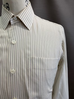SZETO'S, Off White, Black, Cream, Silk, Stripes - Vertical , L/S, Button Front, Collar Attached, Chest Pocket,