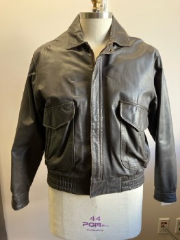 Mens, Leather Jacket, ZEELANDER, 44, Dk Brown Leather, Zip Front, C.A., Bomber, 2 flap Pkts & 2 Welt Pocket,