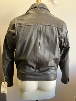 Mens, Leather Jacket, ZEELANDER, 44, Dk Brown Leather, Zip Front, C.A., Bomber, 2 flap Pkts & 2 Welt Pocket,