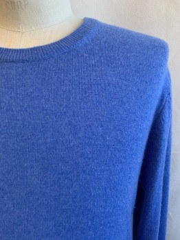 Mens, Pullover Sweater, BLOOMINGDALE'S, Blue, Cashmere, Solid, Heathered, M, Crew Neck, Long Sleeves