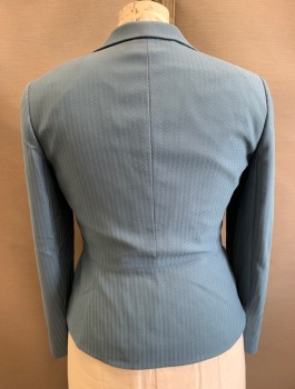 Womens, Suit, Jacket, JOHN MEYER, Slate Blue, Polyester, Solid, Sz.14, Self Zig Zag Texture, Single Breasted, 3 Buttons,  Notched Lapel, Peplum Waist with 3 Pleats at Hip, Fitted, Lightly Padded Shoulders