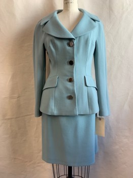 Womens, Suit, Jacket, DOLCE & GABBANA, Dusty Blue, Wool, Solid, B34 , Notched Lapel, Collar Attached, Darted Detail, 2 Flap Pockets