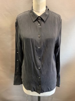 Womens, Top, EQUIPMENT, Faded Black, Silk, Solid, M, C.A., Button Front, L/S, Button Sleeves & Sides
